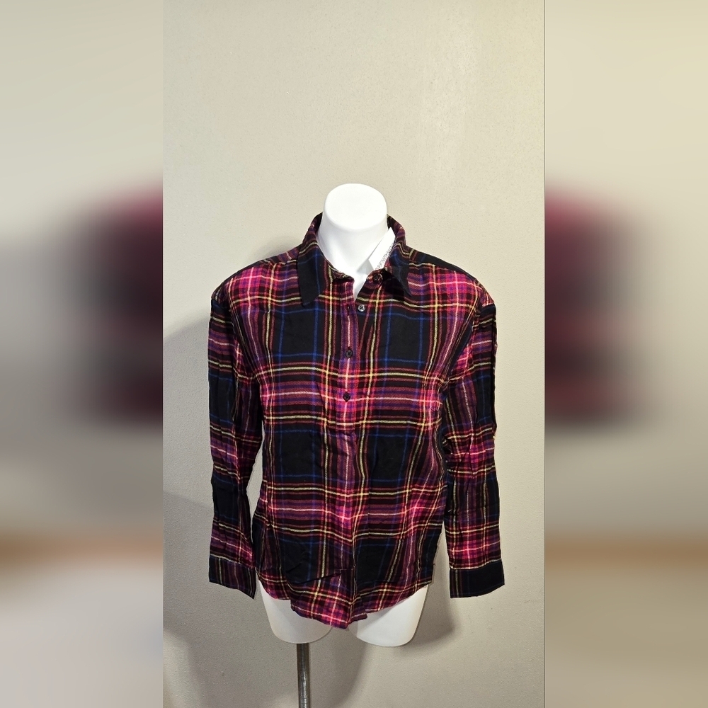 Plaid Button Down Shirt - Pink and Black